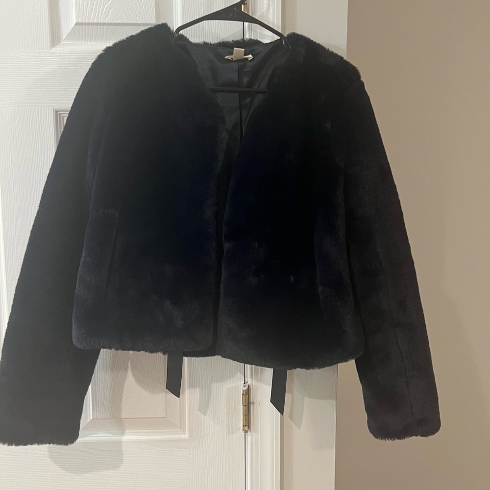 Maison Jules Dark Blue Teddy Jacket with V-Neckline